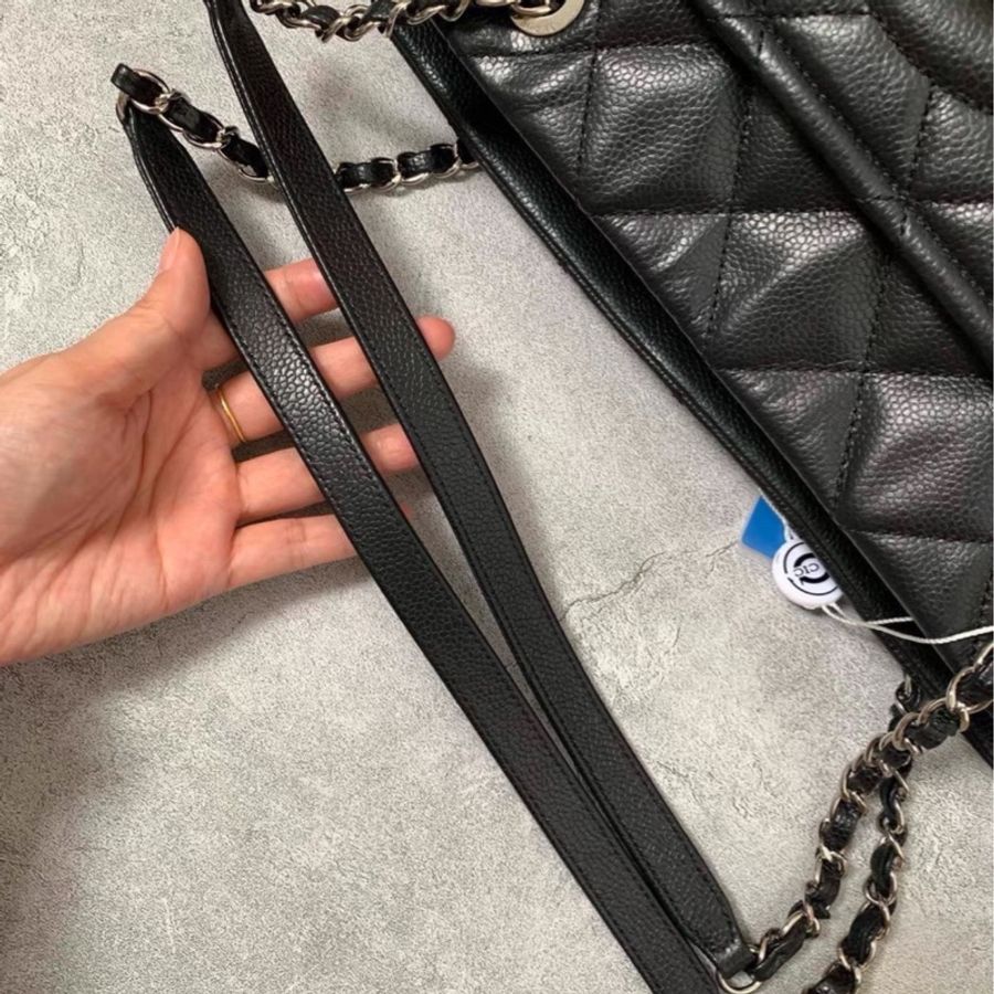 ♥️CHANEL香奈兒黑銀荔枝托特包-12