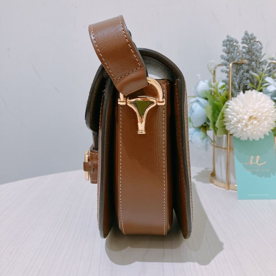 TK1987 古馳 迷你馬鞍包 斜背包 單肩 Horsebit 1955 Small Shoulder Bag Canvas Brown-1