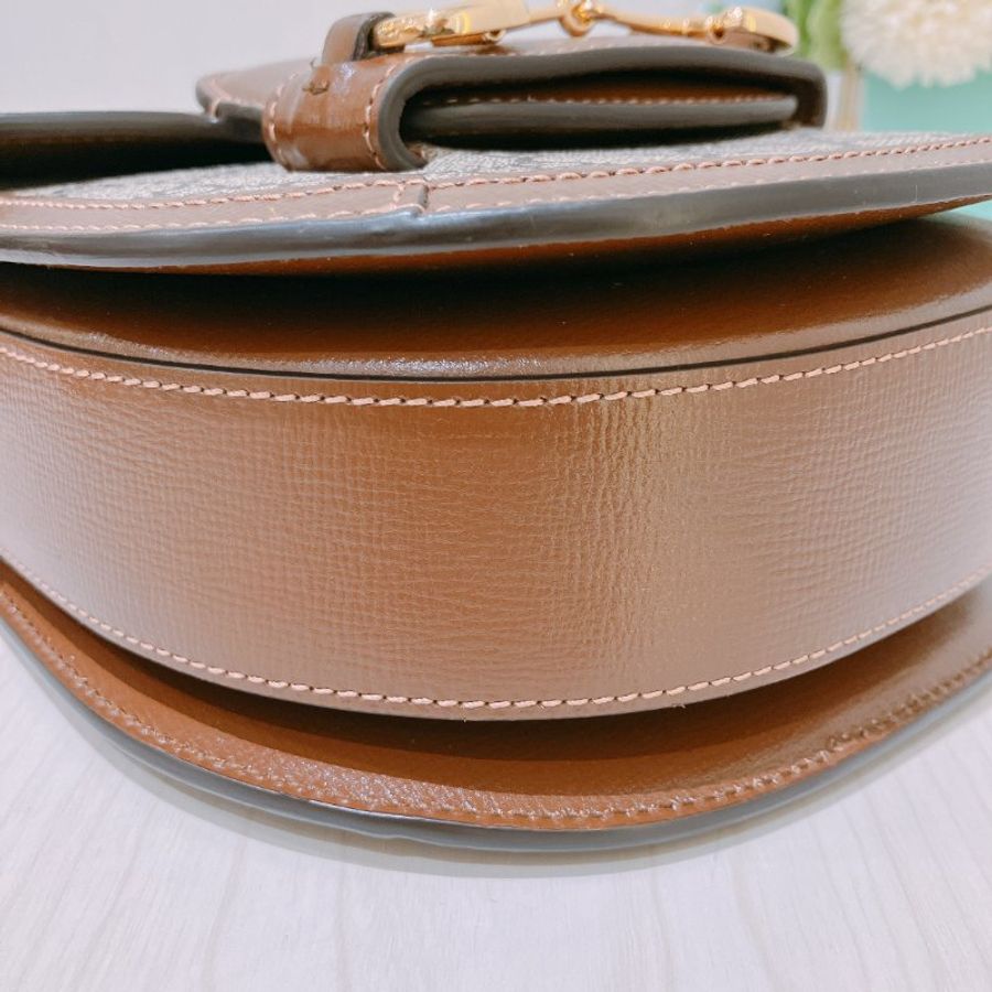 TK1987 古馳 迷你馬鞍包 斜背包 單肩 Horsebit 1955 Small Shoulder Bag Canvas Brown-4