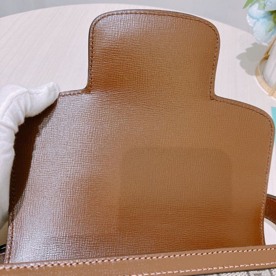TK1987 古馳 迷你馬鞍包 斜背包 單肩 Horsebit 1955 Small Shoulder Bag Canvas Brown-17