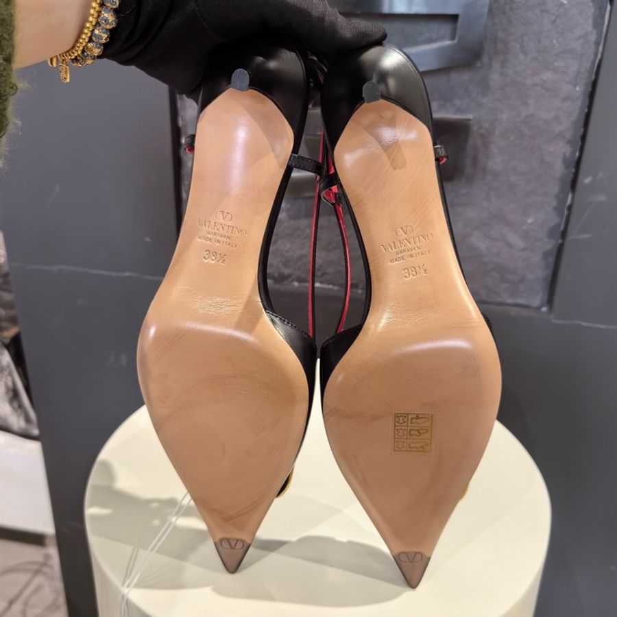 全新全套Valentino華倫天奴 牛皮高跟鞋 4cm 女款 黑色 38.5碼-5