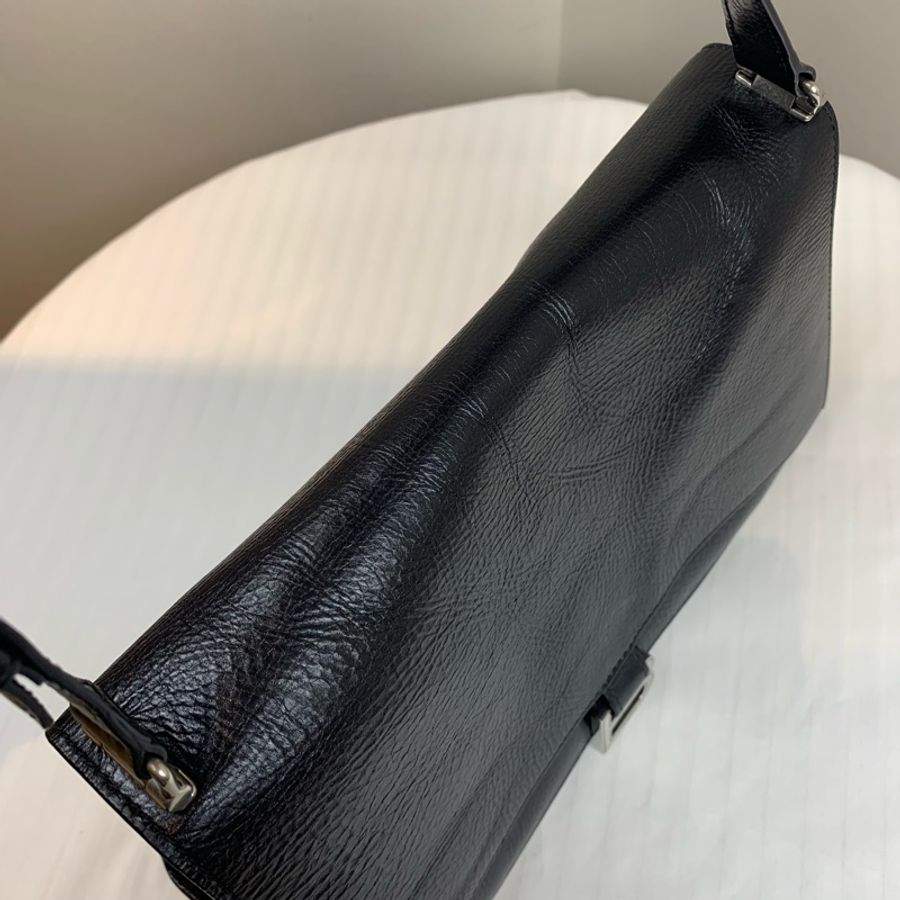 巴黎世家/Balenciaga Crush黑色銀扣沙漏包 紙感牛皮油蠟皮 中號 32x10x20cm-3