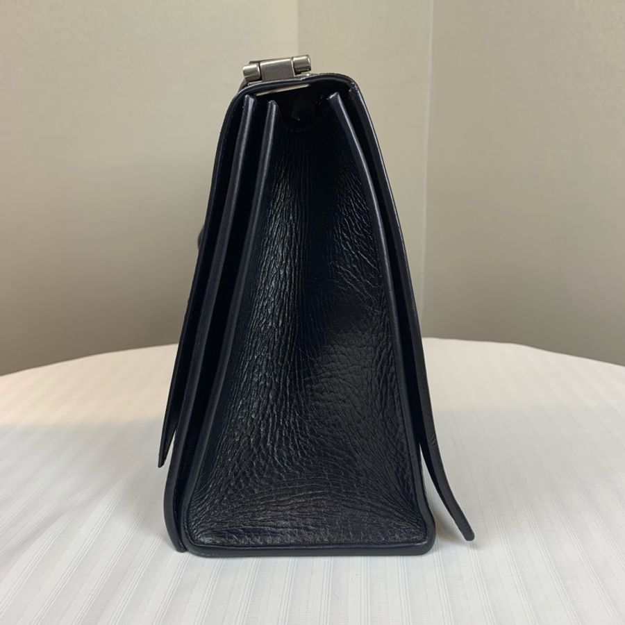 巴黎世家/Balenciaga Crush黑色銀扣沙漏包 紙感牛皮油蠟皮 中號 32x10x20cm-6