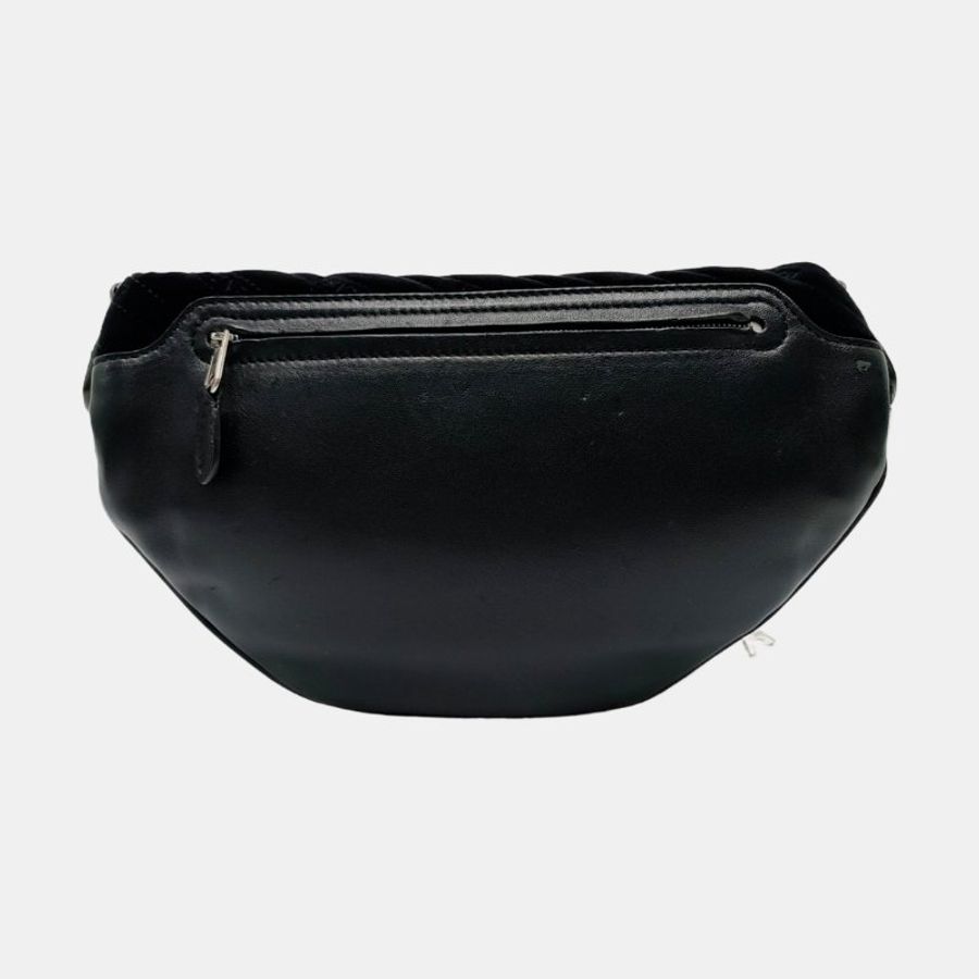 BALENCIAGA Souvenirs黑色絲絨斜挎包腰包/胸包金色銀色五金-4