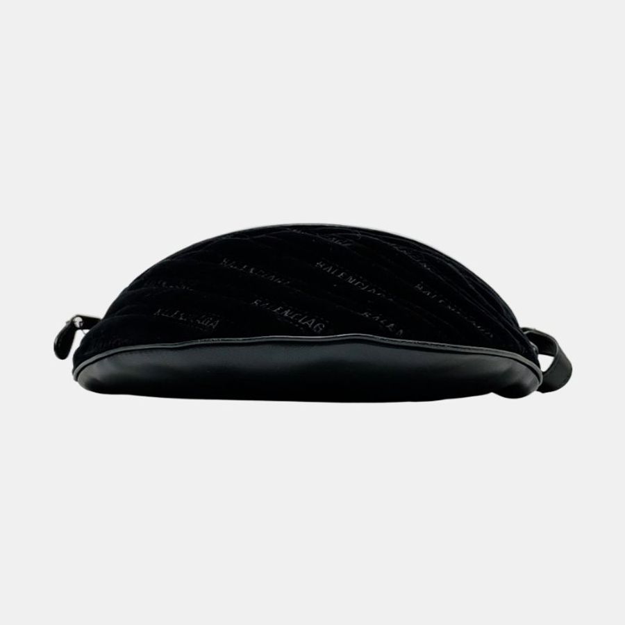 BALENCIAGA Souvenirs黑色絲絨斜挎包腰包/胸包金色銀色五金-5