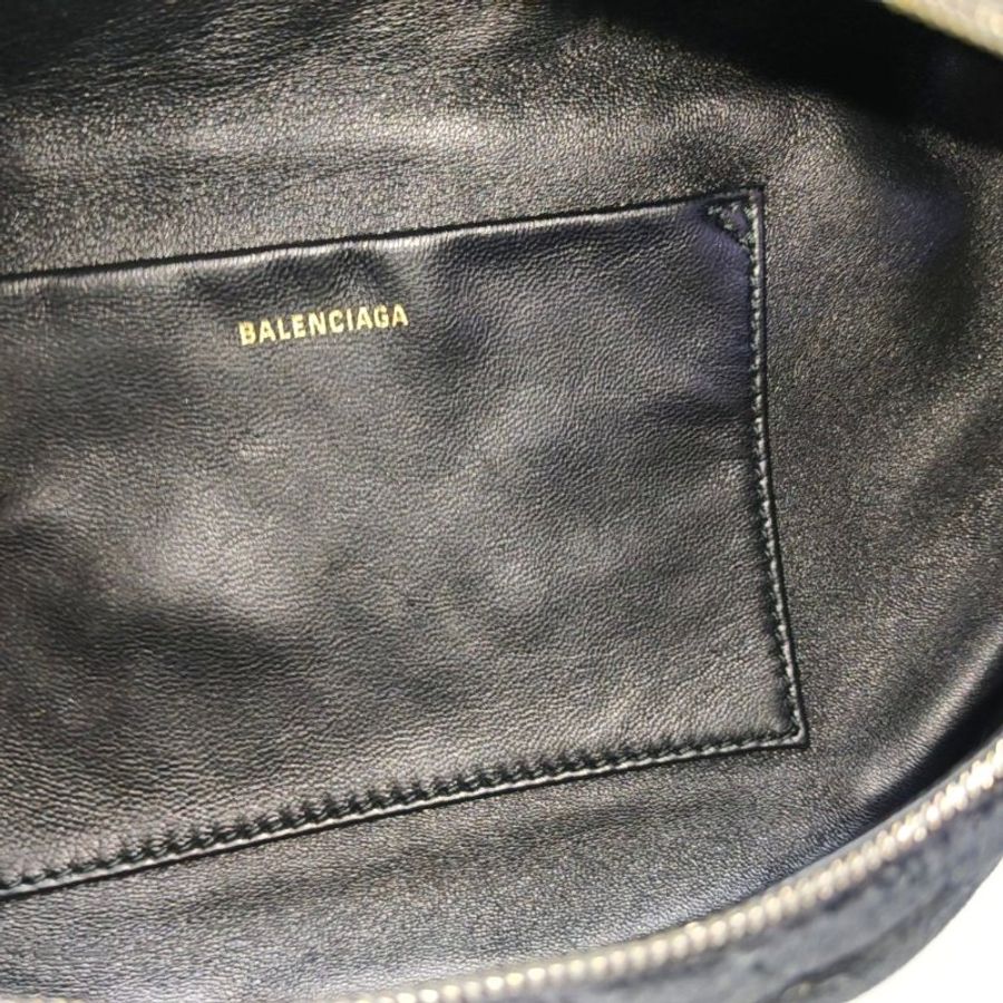 BALENCIAGA Souvenirs黑色絲絨斜挎包腰包/胸包金色銀色五金-6