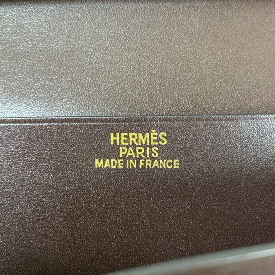 愛馬仕/Hermes Bearn金扣棕色長款兩折錢包皮夾 Box皮革 配件:盒子,發票,日本鑒定證書 17.5x2x9cm-8