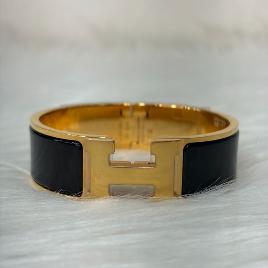 HERMES CLIC H LOGO GM 89黑色 黃金色 中版 琺瑯 手環 手鐲-0