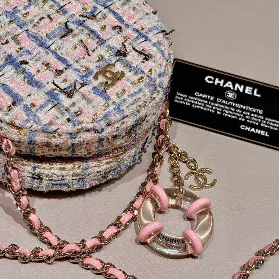 Chanel 毛呢 游泳圈 小圓餅12*5.5*12cm 99新配件塵袋保卡-2