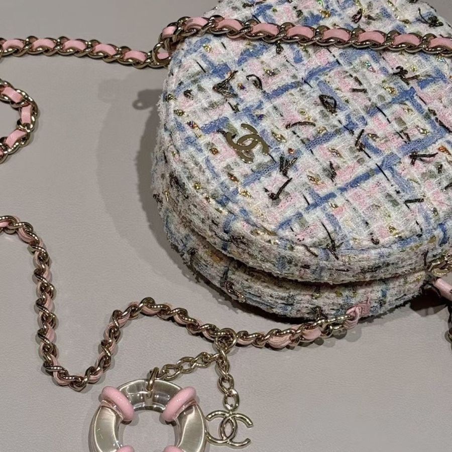 Chanel 毛呢 游泳圈 小圓餅12*5.5*12cm 99新配件塵袋保卡-3