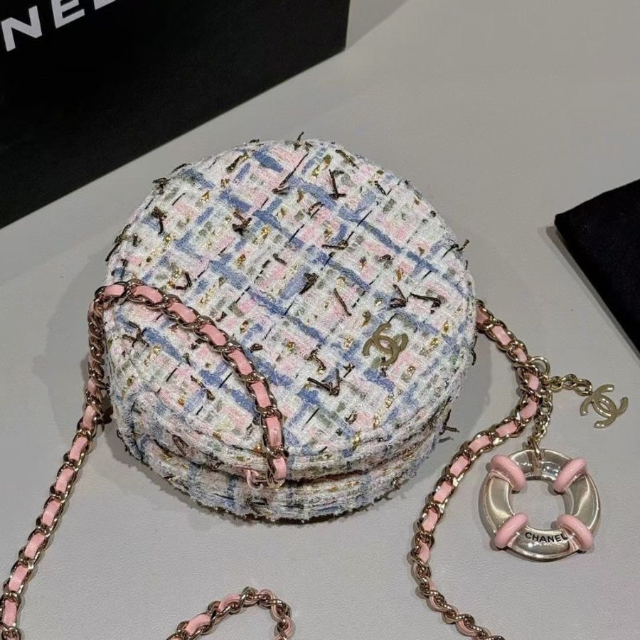 Chanel 毛呢 游泳圈 小圓餅12*5.5*12cm 99新配件塵袋保卡-4