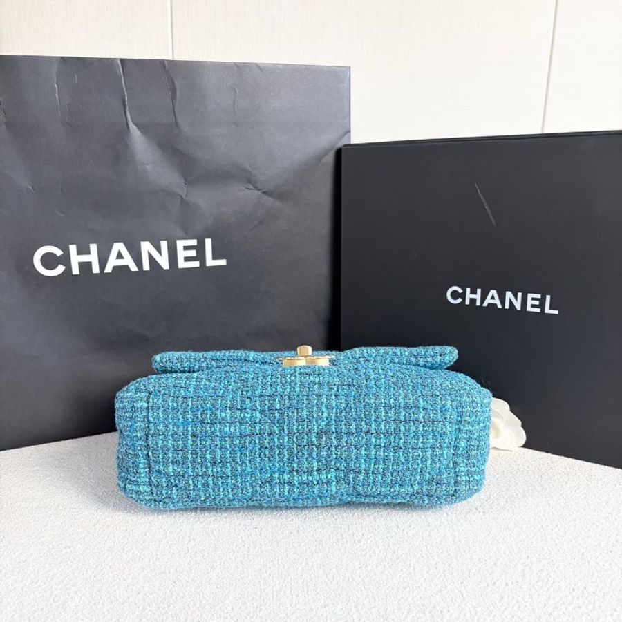 Chanel粗毛呢19bag小號鏈條包芯片款 藍色金扣 26*18*9 98新配件購證 塵袋 盒子 說明書-3