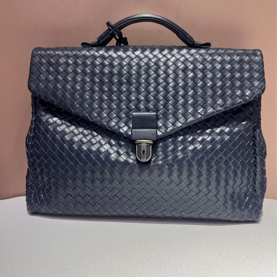 BV Bottega Veneta葆蝶家 牛皮 深藍色 手提公文包-2