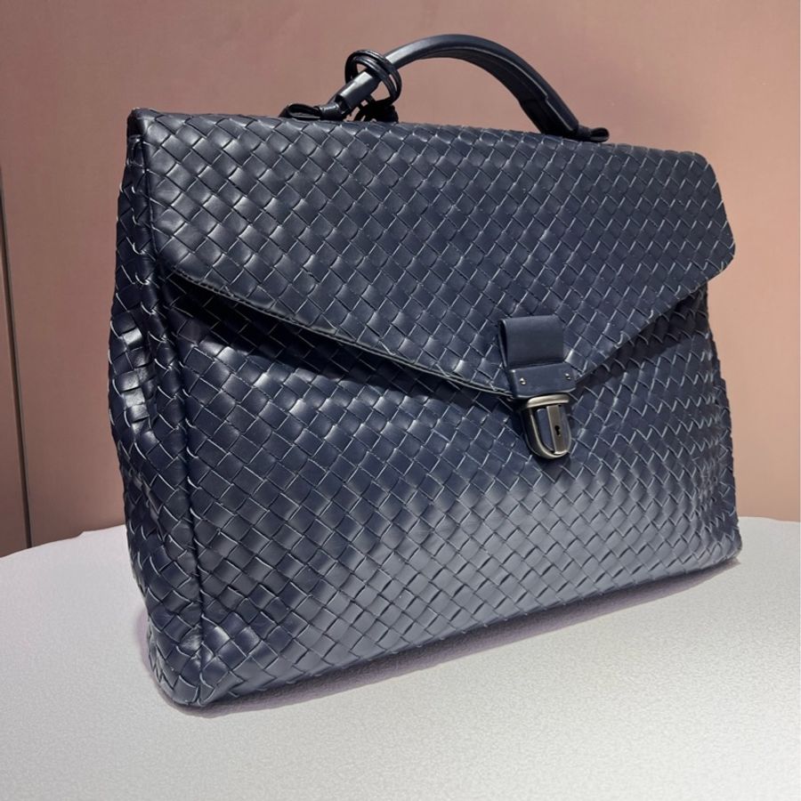 BV Bottega Veneta葆蝶家 牛皮 深藍色 手提公文包-3