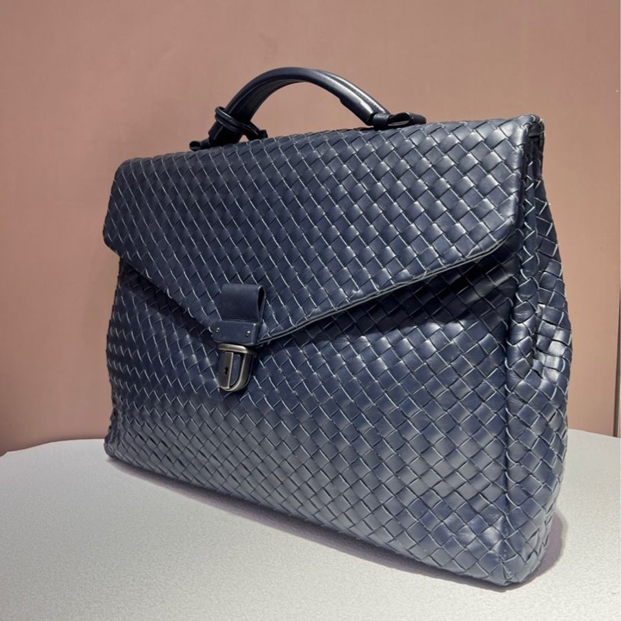 BV Bottega Veneta葆蝶家 牛皮 深藍色 手提公文包-5