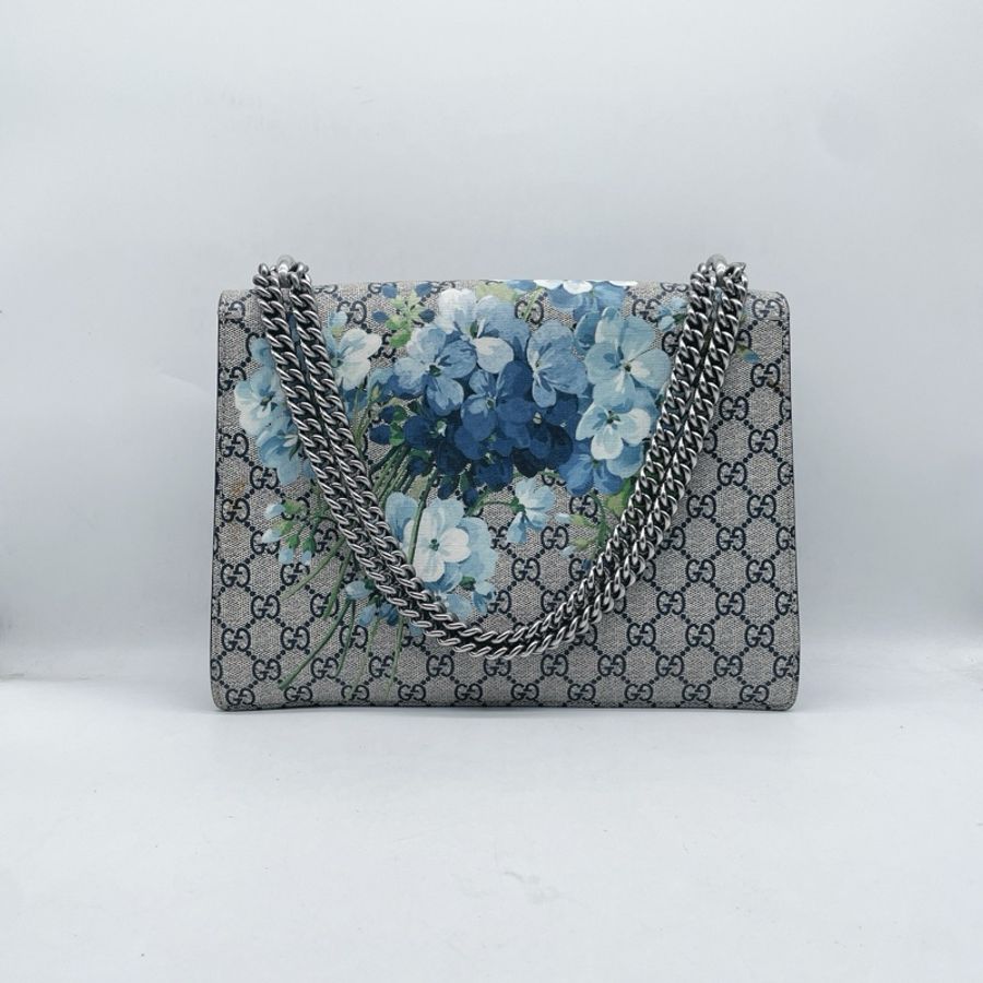 古馳/Gucci 天竺葵藍花卉大號酒神鏈條包,尺寸:30*22cm,附件:塵袋-4