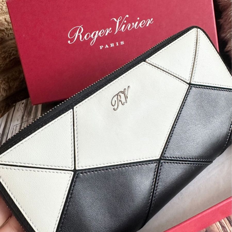 羅傑·維維耶 RV 方扣 手拿包 錢包 短夾 Roger Vivier 黑白拼色 長夾|閑置-3