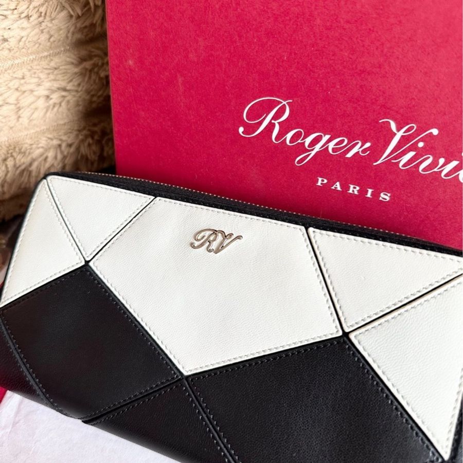 羅傑·維維耶 RV 方扣 手拿包 錢包 短夾 Roger Vivier 黑白拼色 長夾|閑置-11