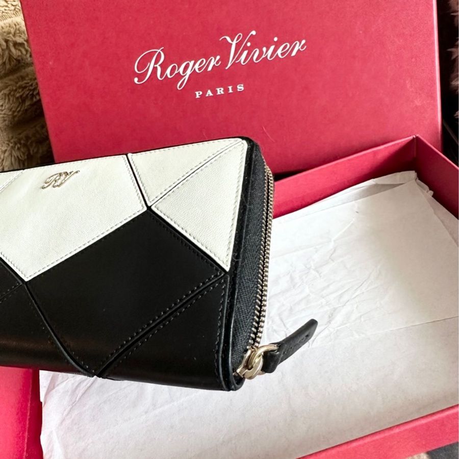 羅傑·維維耶 RV 方扣 手拿包 錢包 短夾 Roger Vivier 黑白拼色 長夾|閑置-12
