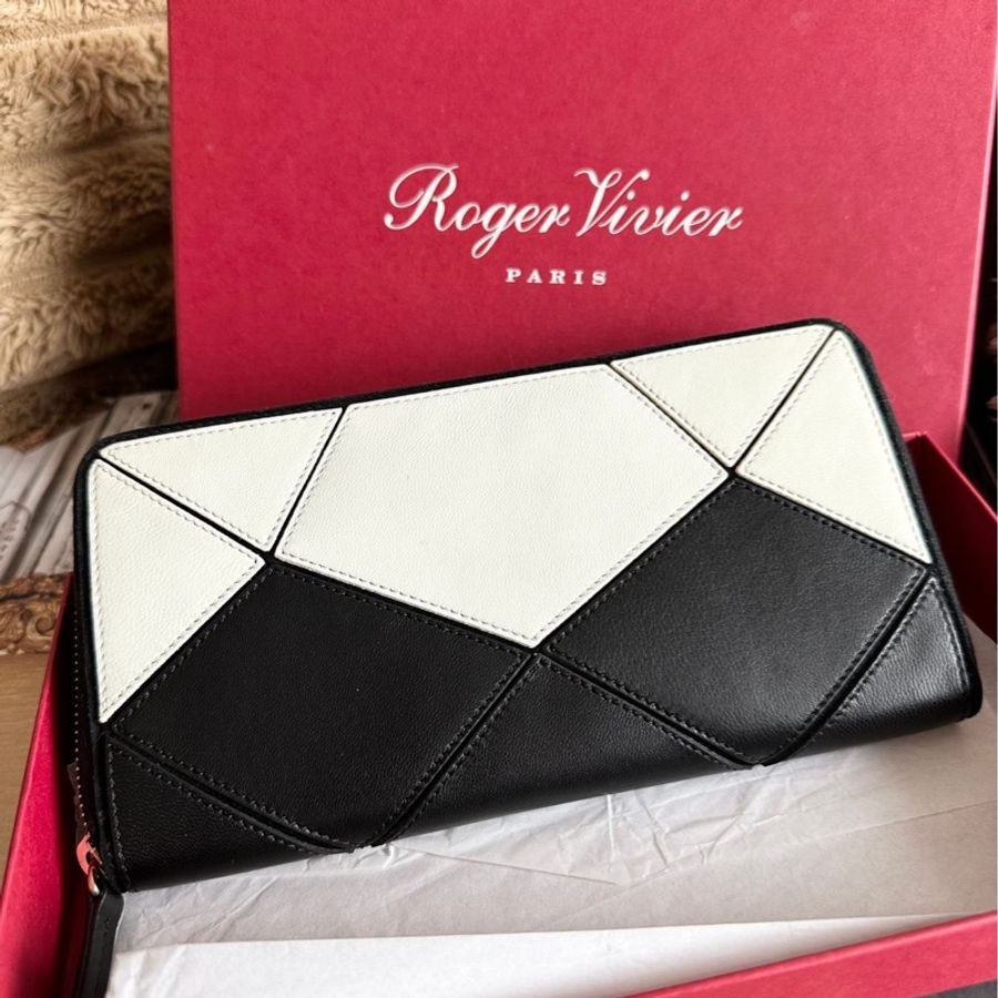 羅傑·維維耶 RV 方扣 手拿包 錢包 短夾 Roger Vivier 黑白拼色 長夾|閑置-17