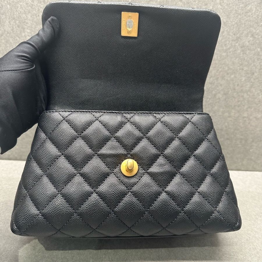 Chanel香奈兒Coco handle 憨豆 黑金紅蜥蜴手柄小號手提單肩斜挎包-8