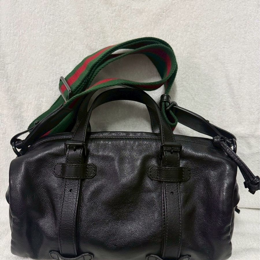 Gucci黑色皺紋皮革小號旅行袋(型號:725701)-7