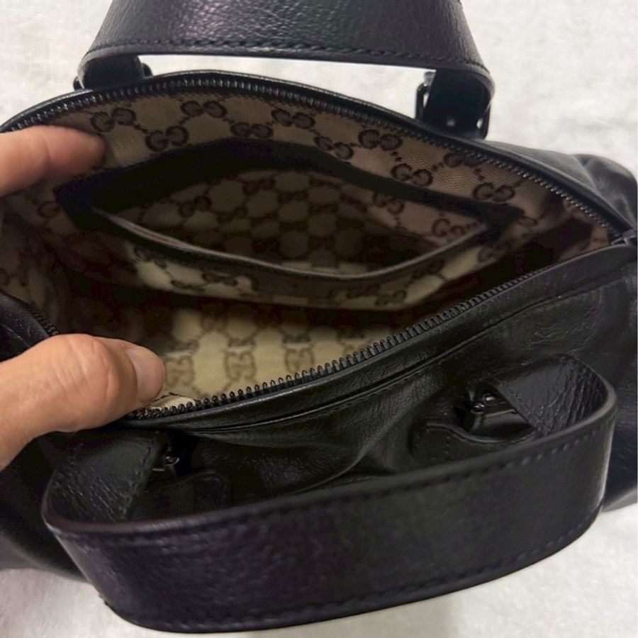 Gucci黑色皺紋皮革小號旅行袋(型號:725701)-10