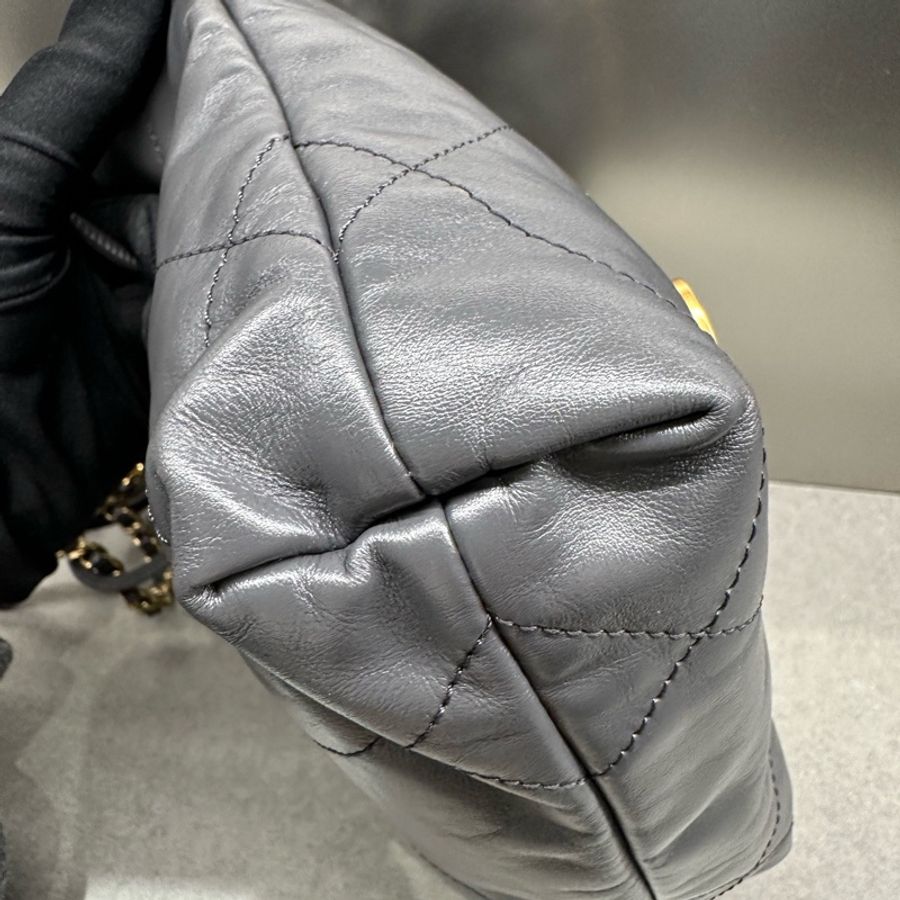 Chanel香奈兒 22 BAG mini牛皮 深灰色 金扣 單肩斜挎包 (23B)-5
