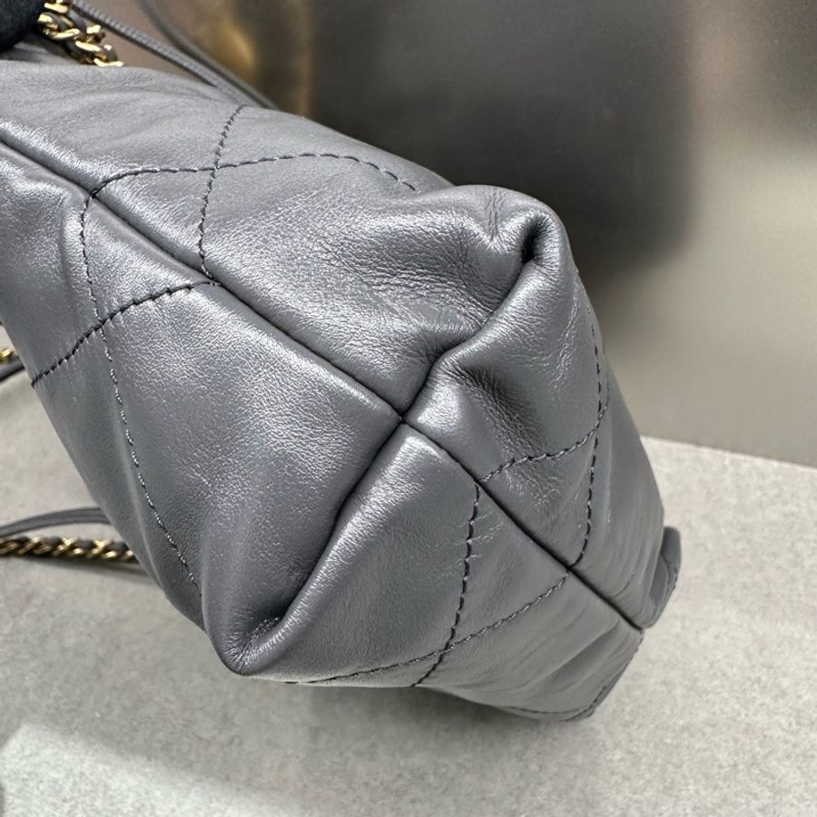 Chanel香奈兒 22 BAG mini牛皮 深灰色 金扣 單肩斜挎包 (23B)-6