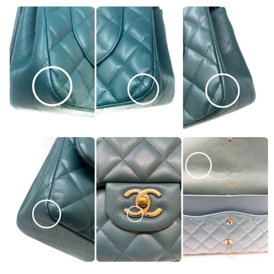 香奈兒 Chanel Jumbo Classic Flap CF 淡綠色 菱格紋 魚子醬皮 Caviar 雙蓋 雙蓋頭 口蓋包 翻蓋包 鏈條包 肩背包 斜背包 淡金扣-10