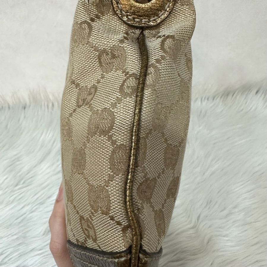 Gucci 162895 老花PVC古銅金牛皮牛角包 肩背包-12