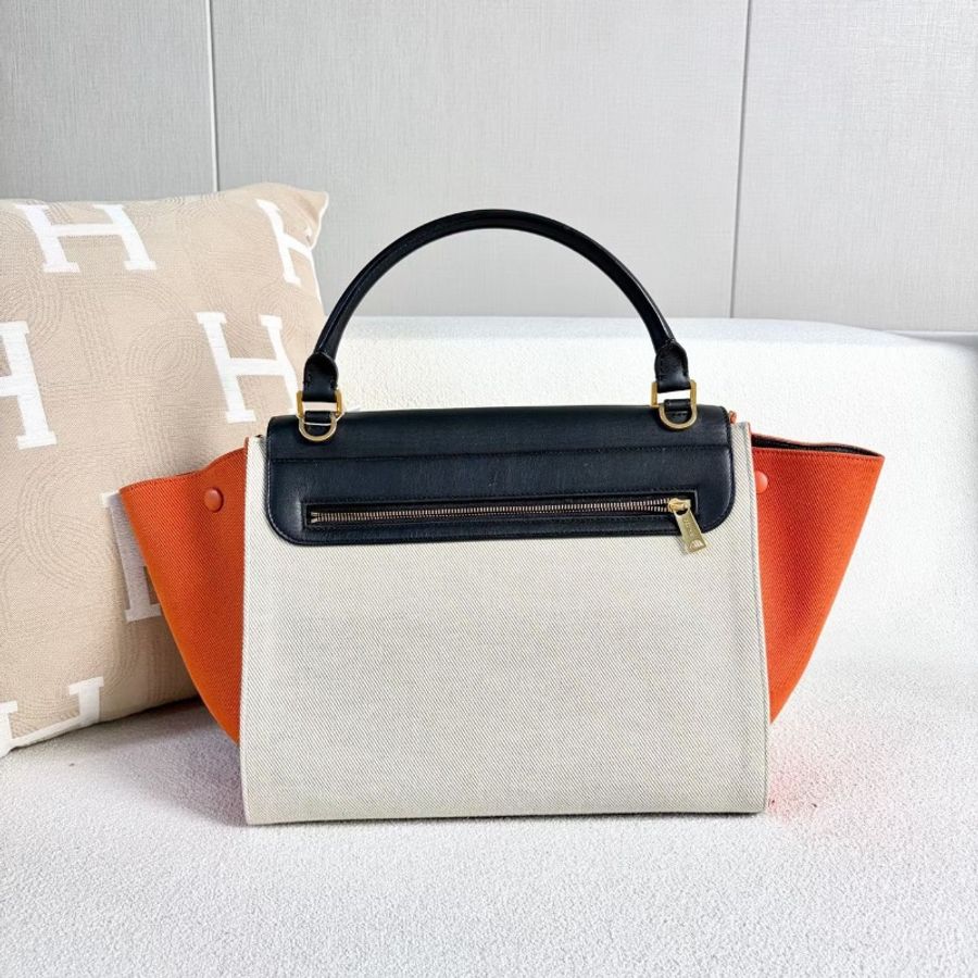 Celine拼皮Trapeze鞦韆包帆布拼皮 金扣 30*24*15 98新配件塵袋 肩帶-7