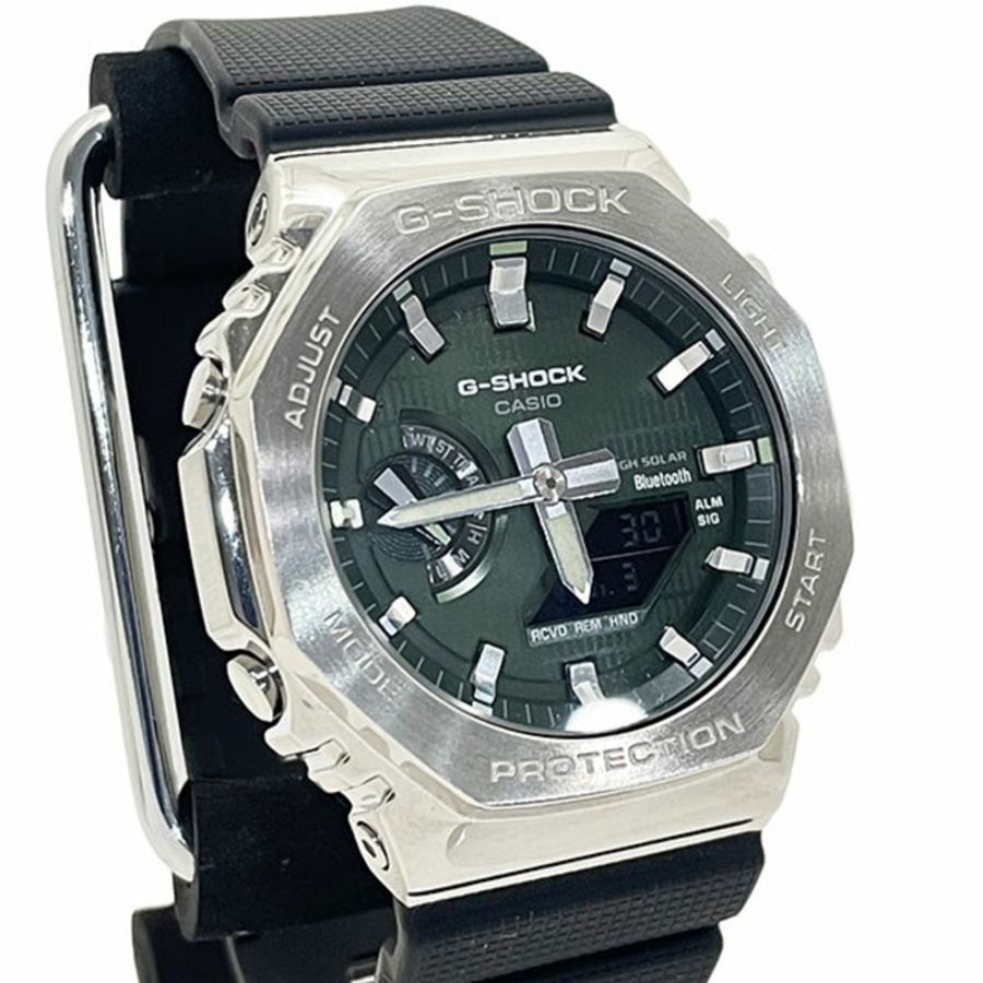 Casio G-Shock 手錶,金屬錶殼,GBM-2100A-1A3JF,指針/數位雙顯 2100 系列 5729,樹脂錶帶,綠色,卡西歐 G-SHOCK,八角形錶盤,太陽能動力,移動互聯,指針/數字雙顯,男士 XW-16856-0