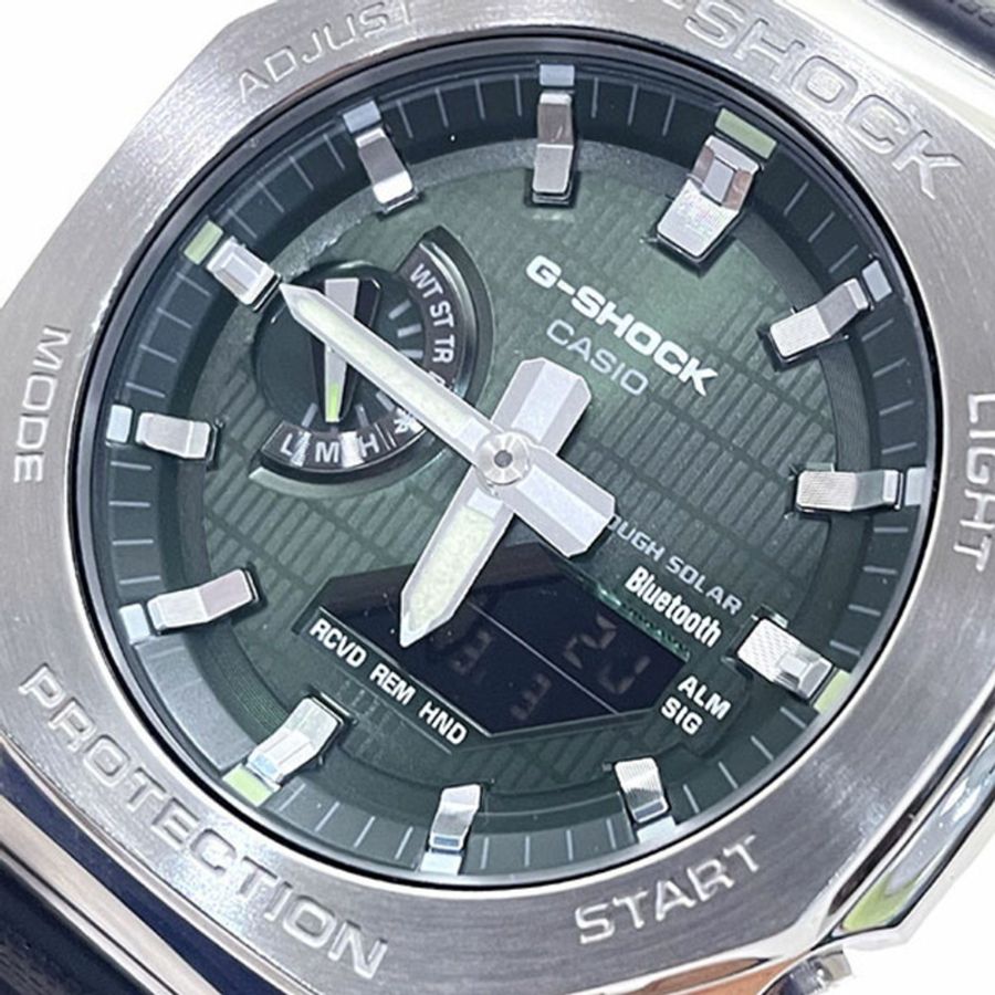 Casio G-Shock 手錶,金屬錶殼,GBM-2100A-1A3JF,指針/數位雙顯 2100 系列 5729,樹脂錶帶,綠色,卡西歐 G-SHOCK,八角形錶盤,太陽能動力,移動互聯,指針/數字雙顯,男士 XW-16856-2