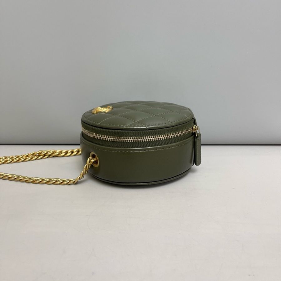 97新❤️Chanel香奈兒 軍綠色全皮菱格金柱圓餅包 芯片-3