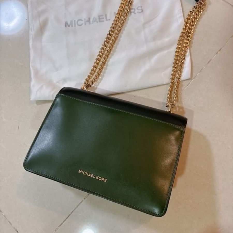 Michael Kors Jade 拚色皮革鏈條 肩背兩用包-13