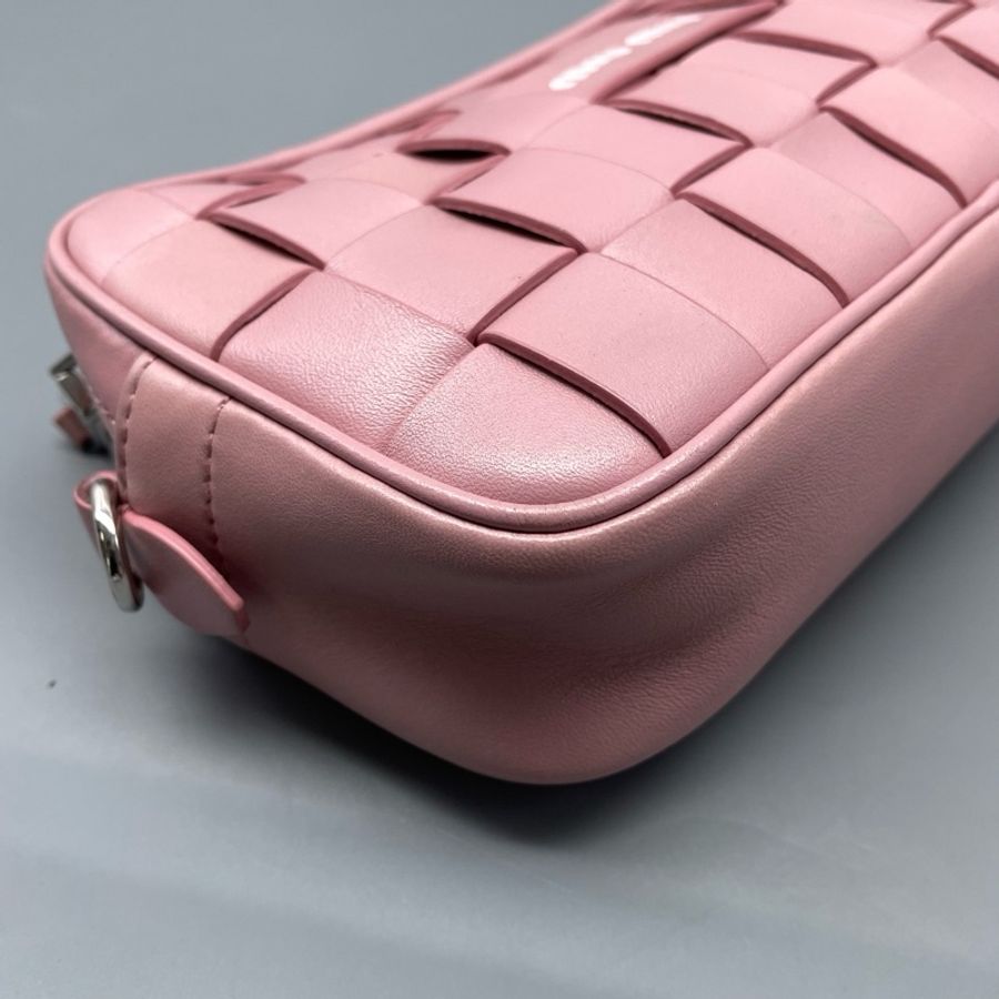 miumiu繆繆編織水晶鏈條包單肩帶粉色/22*11*5cm附件：雙帶-3