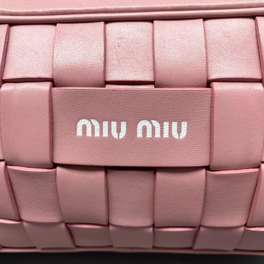 miumiu繆繆編織水晶鏈條包單肩帶粉色/22*11*5cm附件：雙帶-6