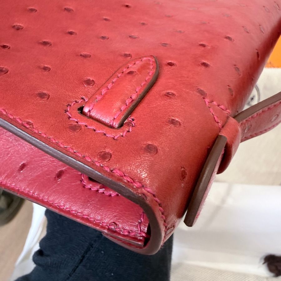 HERMES✨MINI KELLY 一代 鴕鳥皮 53 ROUGE ORANGE 紅色金釦 T刻-15