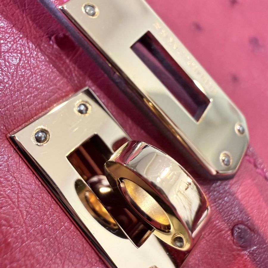 HERMES✨MINI KELLY 一代 鴕鳥皮 53 ROUGE ORANGE 紅色金釦 T刻-29