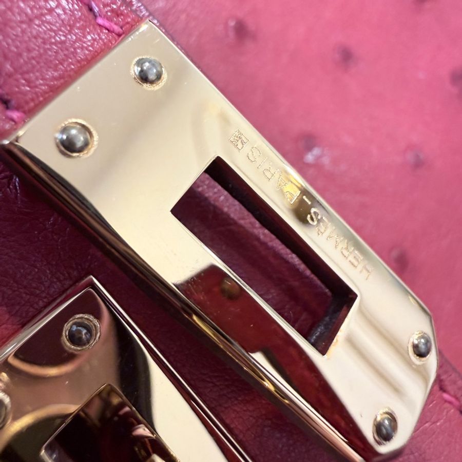 HERMES✨MINI KELLY 一代 鴕鳥皮 53 ROUGE ORANGE 紅色金釦 T刻-30