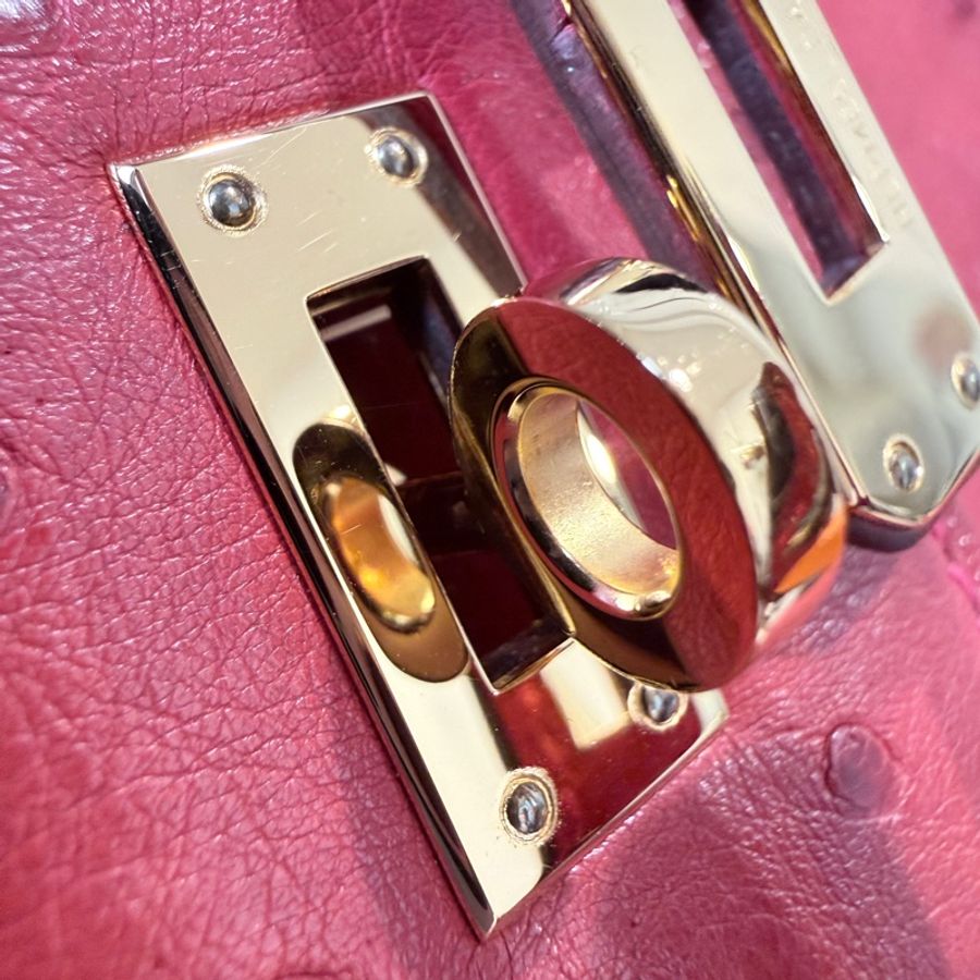 HERMES✨MINI KELLY 一代 鴕鳥皮 53 ROUGE ORANGE 紅色金釦 T刻-31