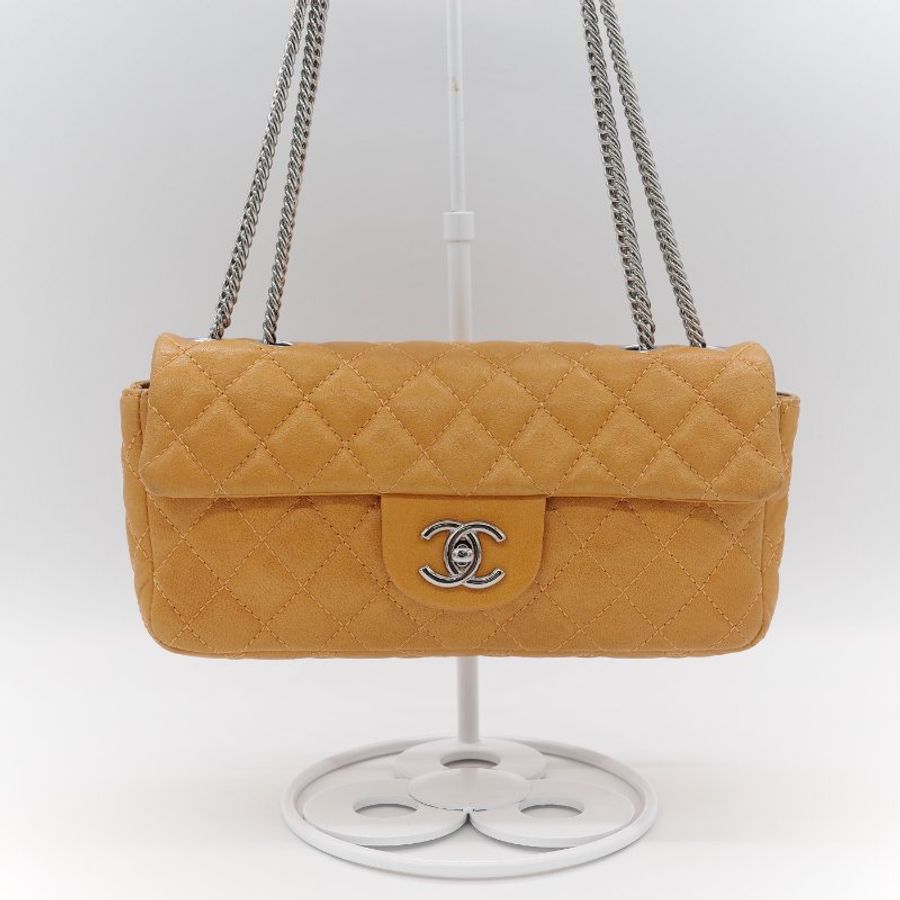 Chanel 香奈兒 Classic Flap CF 25cm 芥末黃 牛皮 銀色鏈條 斜挎包 口蓋包-1