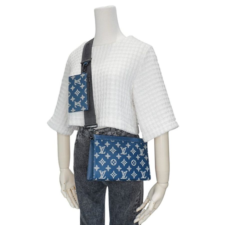 Louis Vuitton Gaston 壓紋牛皮二合一斜背包(M83384-藍)-6