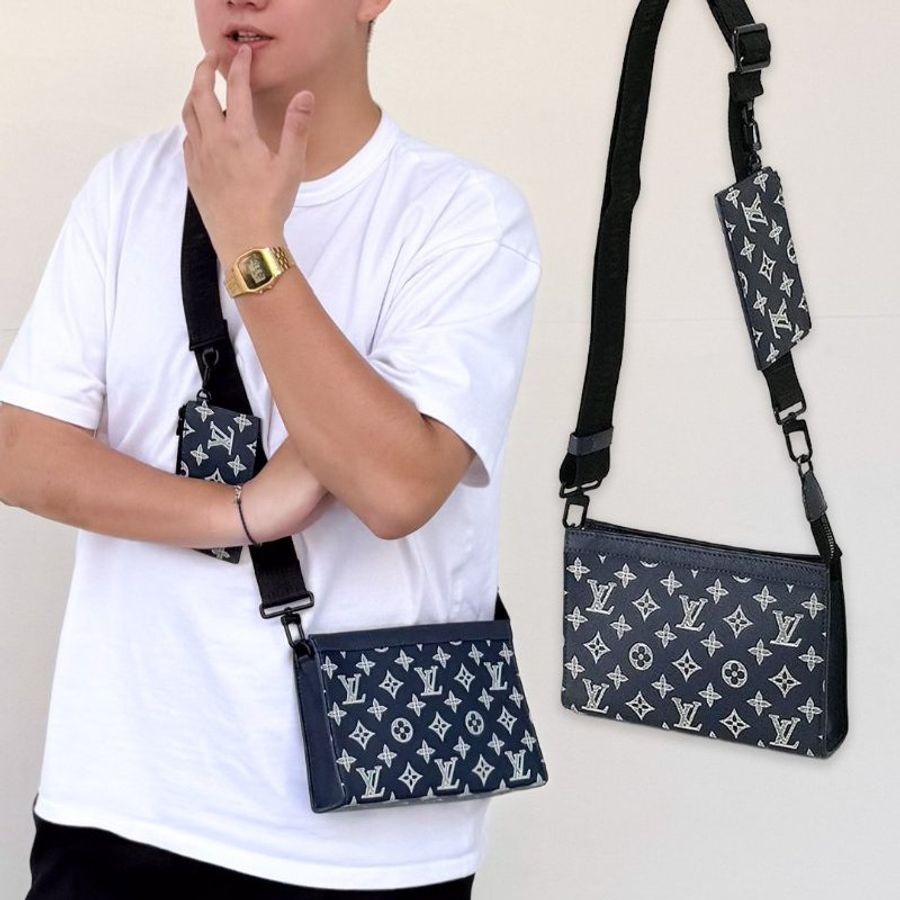 Louis Vuitton Gaston 壓紋牛皮二合一斜背包(M83384-藍)-0