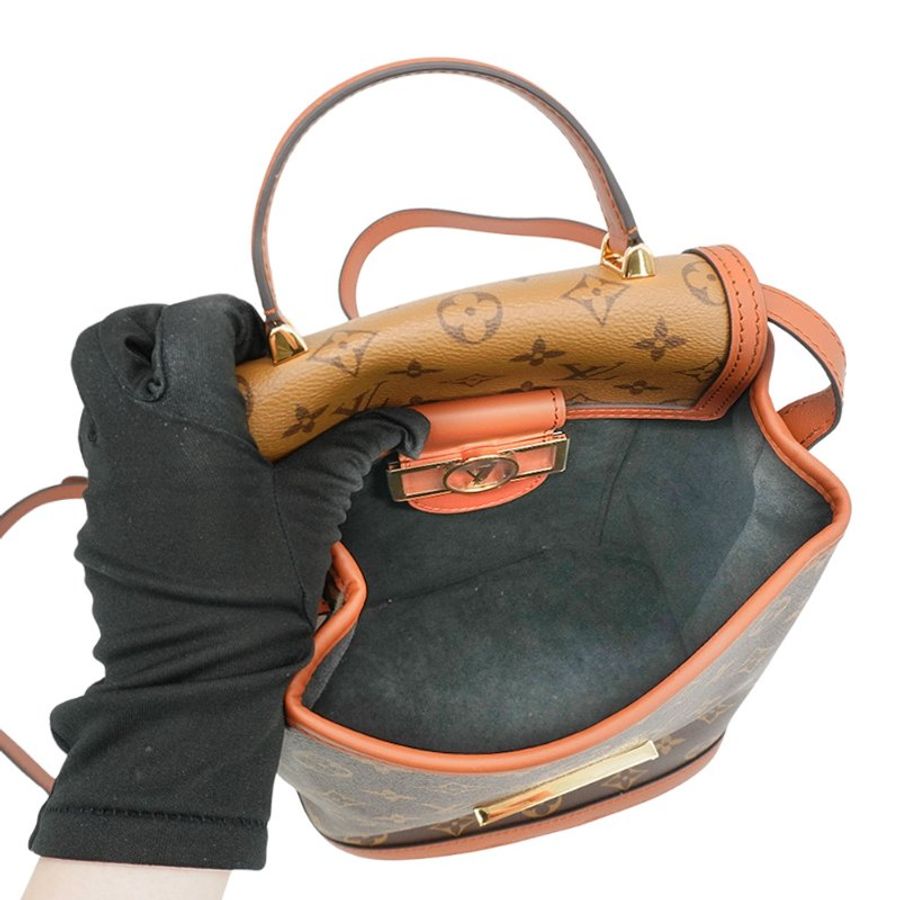 Louis Vuitton Dauphine 帆布金釦後背包(M45142-咖)-4