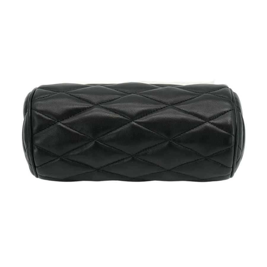 YSL 展示品 Sade Tube 菱格羊皮鍊帶肩背圓桶包(黑)-4