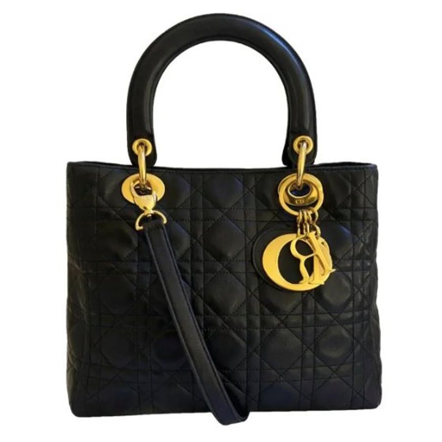 Dior 迪奧 Lady Dior 黑色 羊皮 金扣 黛妃包 戴妃包 翻蓋包 手提包 肩背包 斜挎包-1