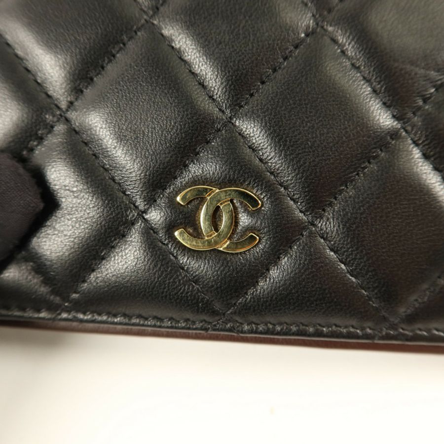 CHANEL 羊皮皮革Long Bifold Wallet金扣長錢包-10