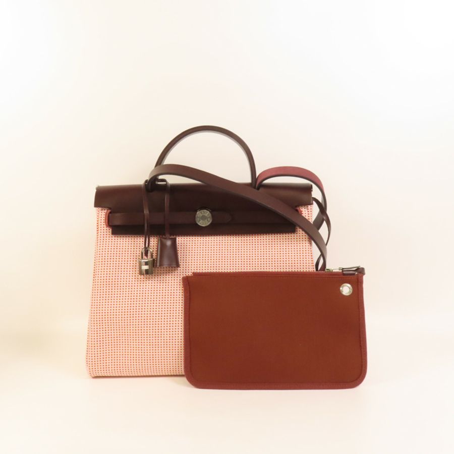 HERMES 帆布Herbag PM銀扣手挽肩背兩用袋Brique-11